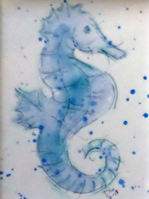 ink and watercolor - Seahorse for Silas
